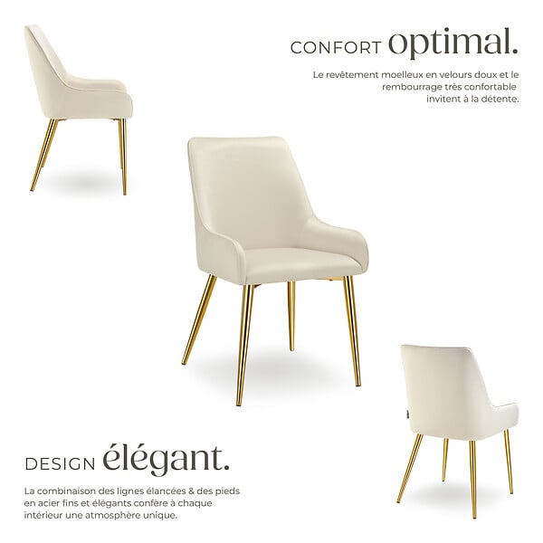 TECTAKE - Lot 4 chaises rembourrées aspect velours forme ergonomique beige - large