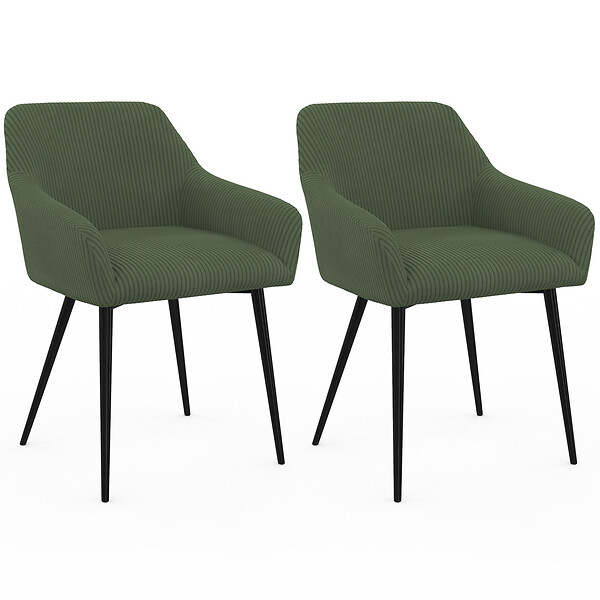 ID MARKET - Lot de 2 chaises de salle à manger, fauteuils de table JANY en velours côtelé vert kaki - large