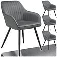 TECTAKE - Lot 4 chaises de salle à manger en velours matelassées gris - vignette