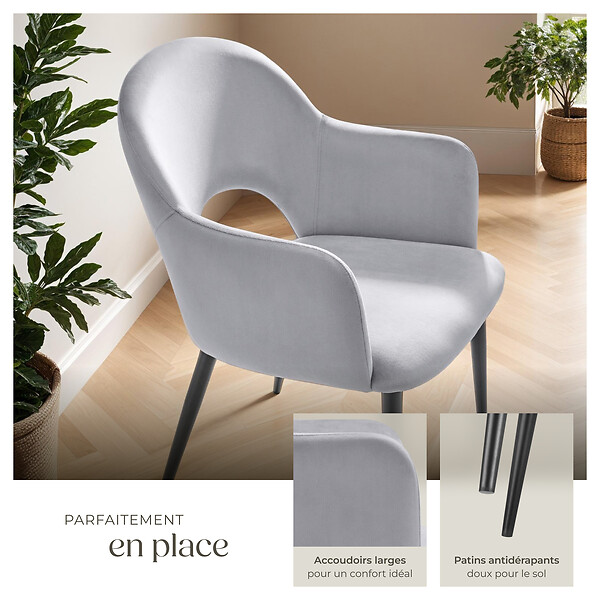 TECTAKE - Lot 4 Fauteuils aspect velours rembourré max 120 kg gris clair - large