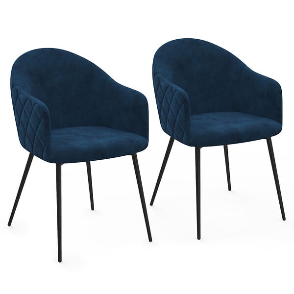 ID MARKET - Lot de 2 chaises de salle à manger, fauteuils de table MOLY en velours gaufré bleu canard - large
