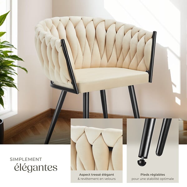 TECTAKE - Lot 2 chaises de salle à manger en velours design noué sables - large