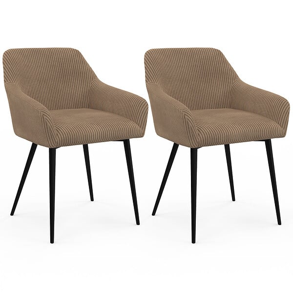 ID MARKET - Lot de 2 chaises de salle à manger, fauteuils de table JANY en velours côtelé taupe - large