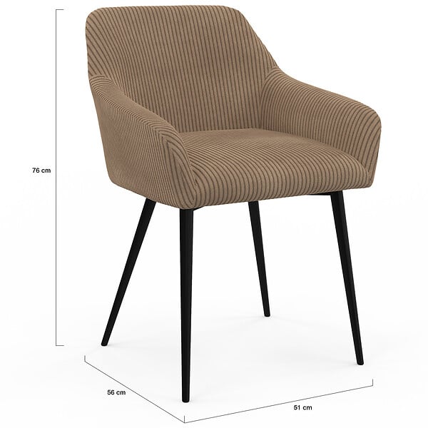ID MARKET - Lot de 2 chaises de salle à manger, fauteuils de table JANY en velours côtelé taupe - large
