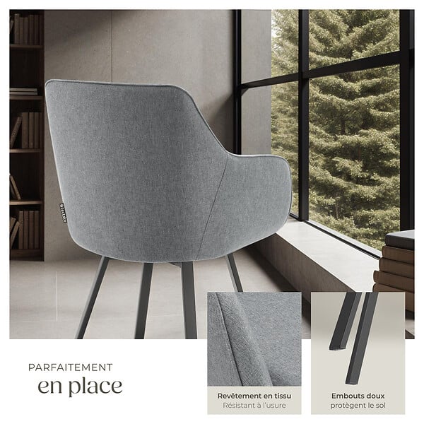 TECTAKE - Lot 6 Fauteuils pivotants rembourrés avec accoudoirs et dossier gris - large