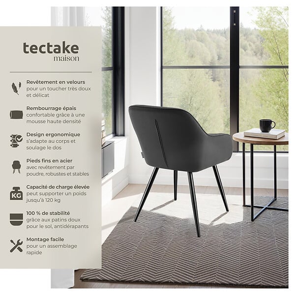 TECTAKE - Lot 4 chaises élégantes aspect corde forme ergonomique anthracite/noir - large