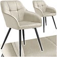TECTAKE - Lot 2 chaises rembourrées en velours matelassé et dossier crème - vignette