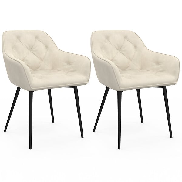 ID MARKET - Lot de 2 chaises de salle à manger, fauteuils de table capitonnés LYA velours beige - large