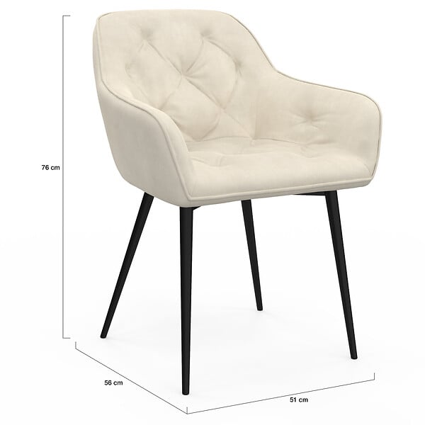 ID MARKET - Lot de 2 chaises de salle à manger, fauteuils de table capitonnés LYA velours beige - large