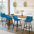 ID MARKET - Lot de 4 tabourets de bar MADY en velours bleu - vignette