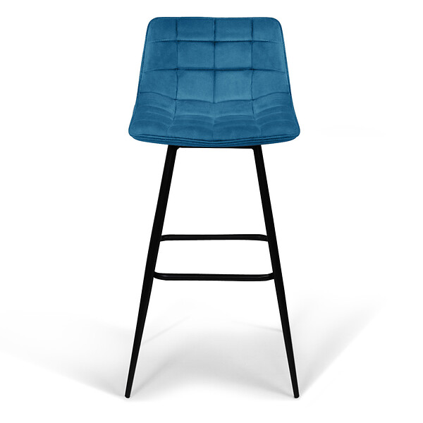 ID MARKET - Lot de 4 tabourets de bar MADY en velours bleu - large