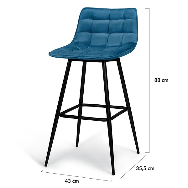 ID MARKET - Lot de 4 tabourets de bar MADY en velours bleu - large