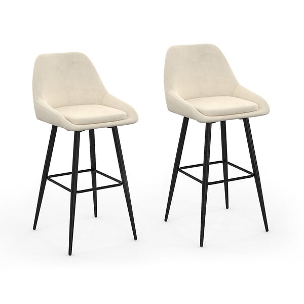 ID MARKET - Lot de 2 tabourets de bar THALYA en velours beige avec demi-accoudoirs - large