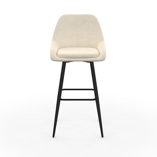 ID MARKET - Lot de 2 tabourets de bar THALYA en velours beige avec demi-accoudoirs - large