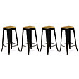 ID MARKET - Lot de 4 tabourets de bar LENY métal noir mat assise bois empilable aspect brut factory - vignette