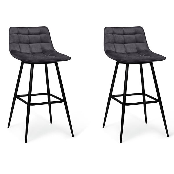 ID MARKET - Lot de 2 tabourets de bar MADY en velours gris foncé - large