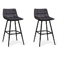 ID MARKET - Lot de 2 tabourets de bar MADY en velours gris foncé - vignette