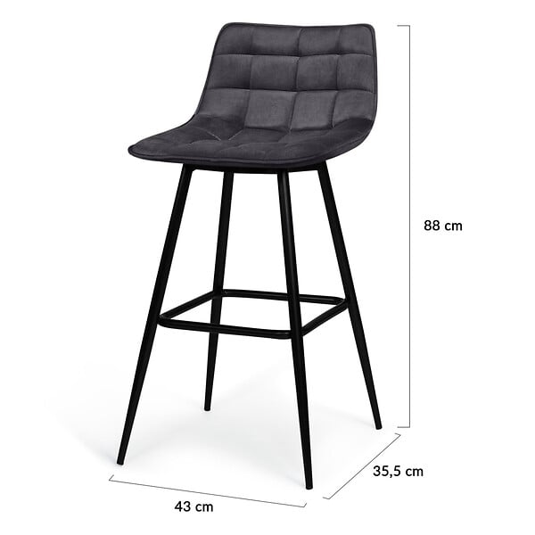 ID MARKET - Lot de 2 tabourets de bar MADY en velours gris foncé - large