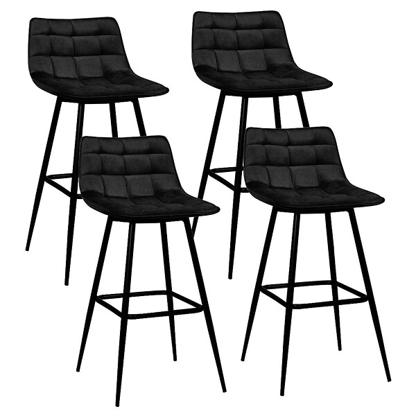 ID MARKET - Lot de 4 tabourets de bar MADY en velours noir - large