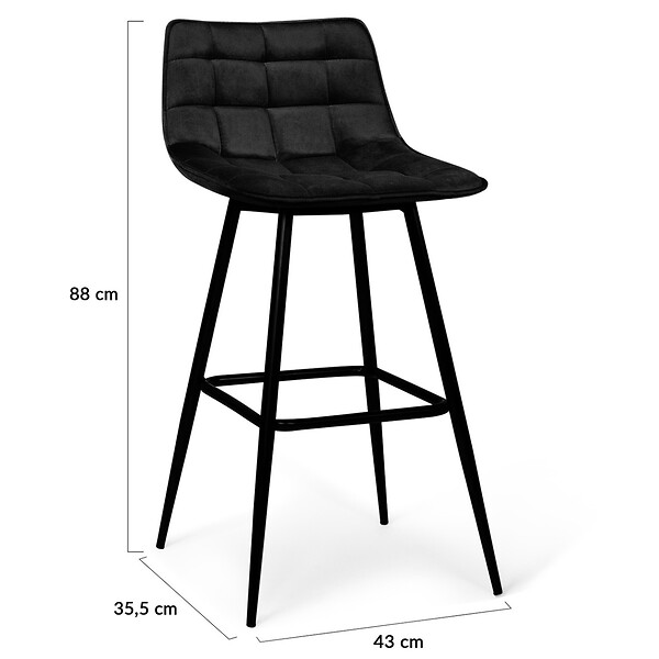 ID MARKET - Lot de 4 tabourets de bar MADY en velours noir - large