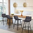 ID MARKET - Lot de 4 tabourets de bar MADY en velours gris foncé - vignette