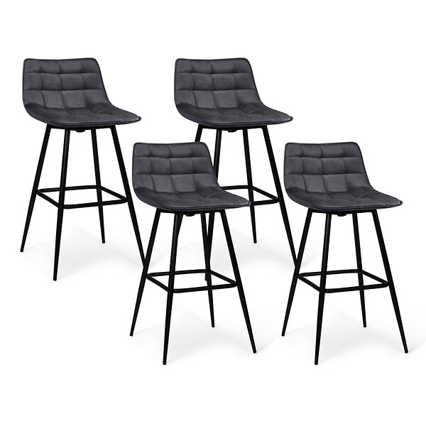 ID MARKET - Lot de 4 tabourets de bar MADY en velours gris foncé - large