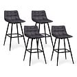 ID MARKET - Lot de 4 tabourets de bar MADY en velours gris foncé - vignette