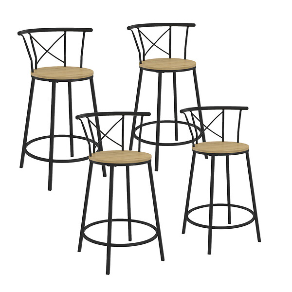 ID MARKET - Lot de 4 tabourets de bar bistrot DETROIT avec dossier arrondis design industriel - large