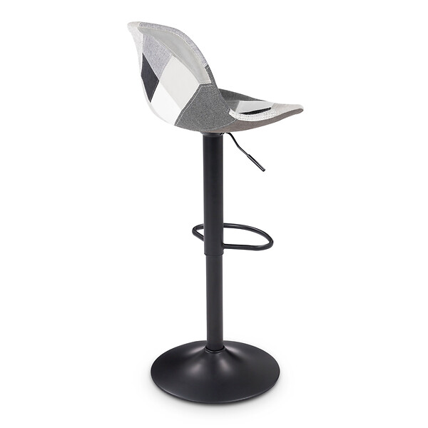 ID MARKET - Lot de 4 tabourets de bar KARL design patchworks noirs, gris et blancs pied noir - large