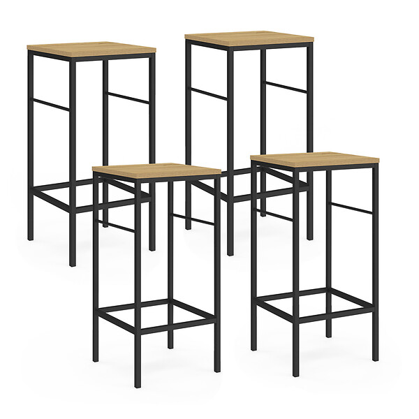 ID MARKET - Lot de 4 tabourets de bar DETROIT design industriel - large