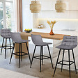 ID MARKET - Lot de 4 tabourets de bar MADY en velours gris clair - vignette