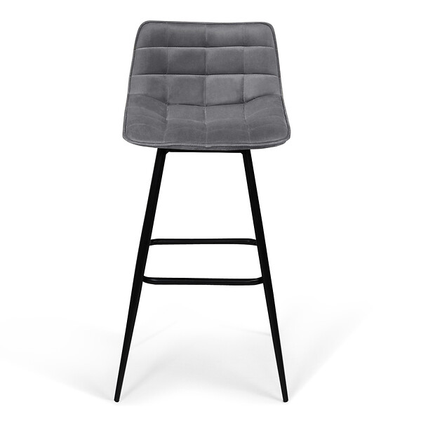 ID MARKET - Lot de 4 tabourets de bar MADY en velours gris clair - large