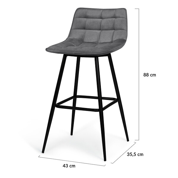 ID MARKET - Lot de 4 tabourets de bar MADY en velours gris clair - large