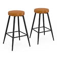 ID MARKET - Lot de 2 tabourets de bar ISAURE marron avec coutures et pieds en métal noir - vignette