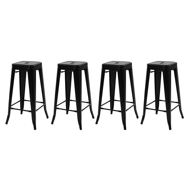 ID MARKET - Lot de 4 tabourets de bar LENY métal noir mat empilable aspect brut factory - large
