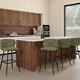 ID MARKET - Lot de 4 tabourets de bar FANNY assise en chenille vert kaki et pieds en métal noir - vignette