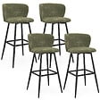 ID MARKET - Lot de 4 tabourets de bar FANNY assise en chenille vert kaki et pieds en métal noir - vignette
