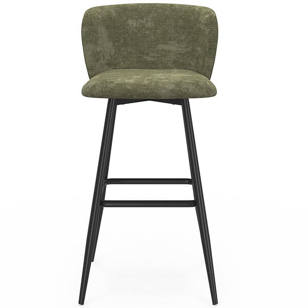 ID MARKET - Lot de 4 tabourets de bar FANNY assise en chenille vert kaki et pieds en métal noir - large