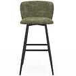 ID MARKET - Lot de 4 tabourets de bar FANNY assise en chenille vert kaki et pieds en métal noir - vignette