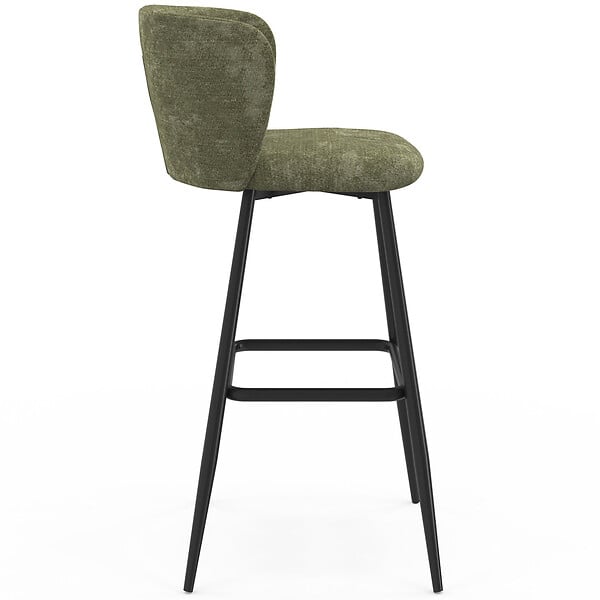 ID MARKET - Lot de 4 tabourets de bar FANNY assise en chenille vert kaki et pieds en métal noir - large