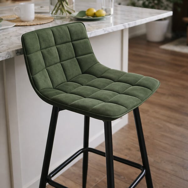 ID MARKET - Lot de 4 tabourets de bar MADY en velours vert - large