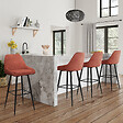 ID MARKET - Lot de 4 tabourets de bar THALYA en velours terracotta avec demi-accoudoirs - vignette