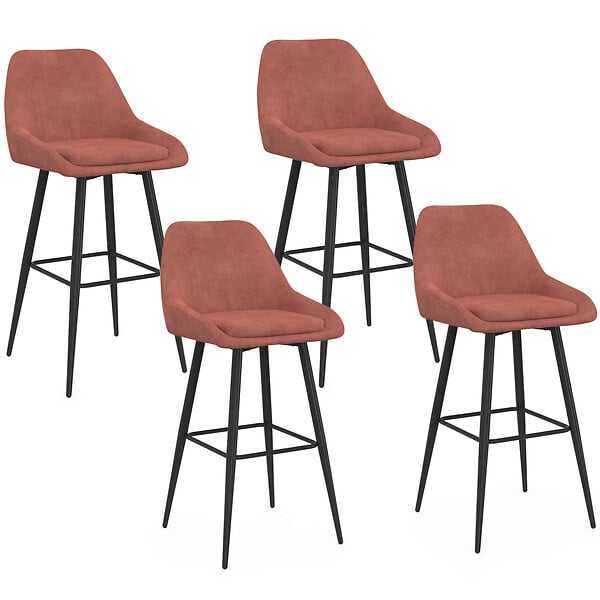 ID MARKET - Lot de 4 tabourets de bar THALYA en velours terracotta avec demi-accoudoirs - large