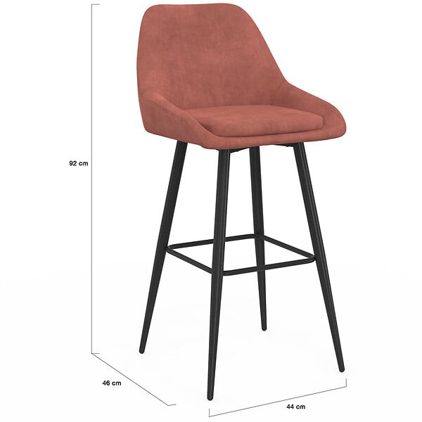 ID MARKET - Lot de 4 tabourets de bar THALYA en velours terracotta avec demi-accoudoirs - large