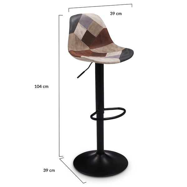 ID MARKET - Lot de 2 tabourets de bar KARL design patchworks marron, gris et beiges pied noir - large