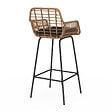 ID MARKET - Lot de 2 tabourets de bar SUMMER effet rotin beige pied metal noir avec accoudoirs - vignette