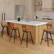 ID MARKET - Lot de 4 tabourets de bar ISAURE PU marron avec coutures et pieds métal noir - vignette