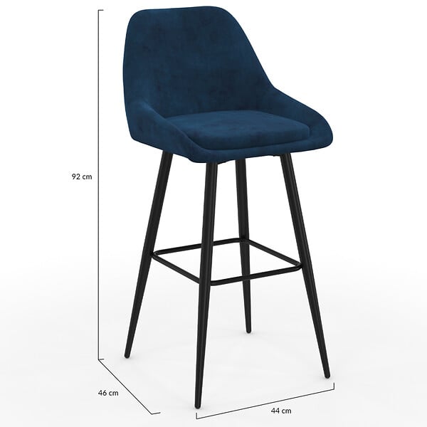 ID MARKET - Lot de 4 tabourets de bar THALYA en velours mix color bleu, gris clair, gris foncé, jaune avec demi-accoudoirs - large