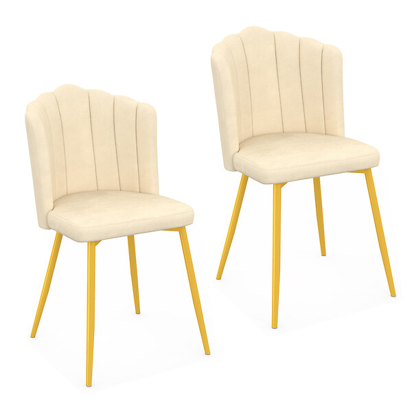 ID MARKET - Lot de 2 chaises coquillage ADELLA beige en velours pieds dorés - large