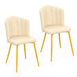 ID MARKET - Lot de 2 chaises coquillage ADELLA beige en velours pieds dorés - vignette